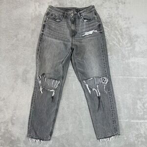 American Eagle Jeans Womens 6 Gray Mom High Rise Ripped Frayed Hem Denim